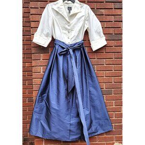 Adrianna Papell Shirt Taffeta Ball Gown White & Blue - Sz 18W